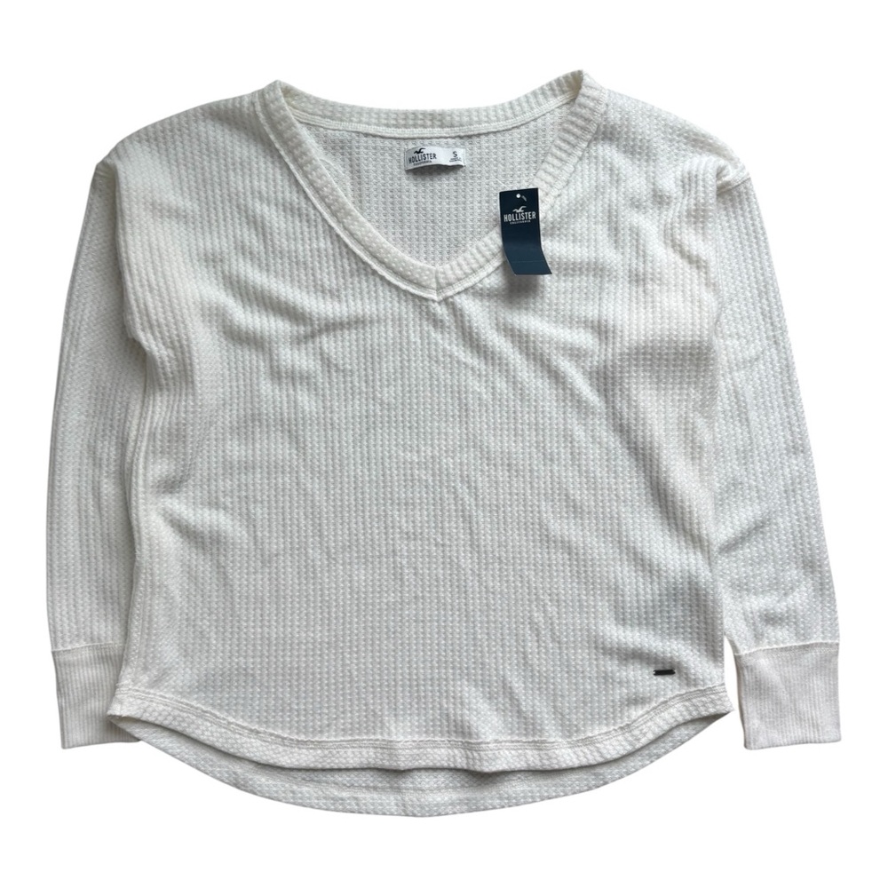 Hollister Oversized Waffe Knit Long Sleeve V-Neck Top Cream Small NWT Women’s